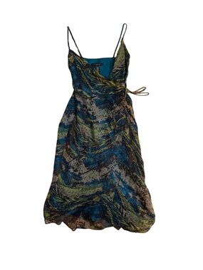 2000’s Laundry By Shelli Segal Teal and Green Spaghetti-Strap Wrap Dress